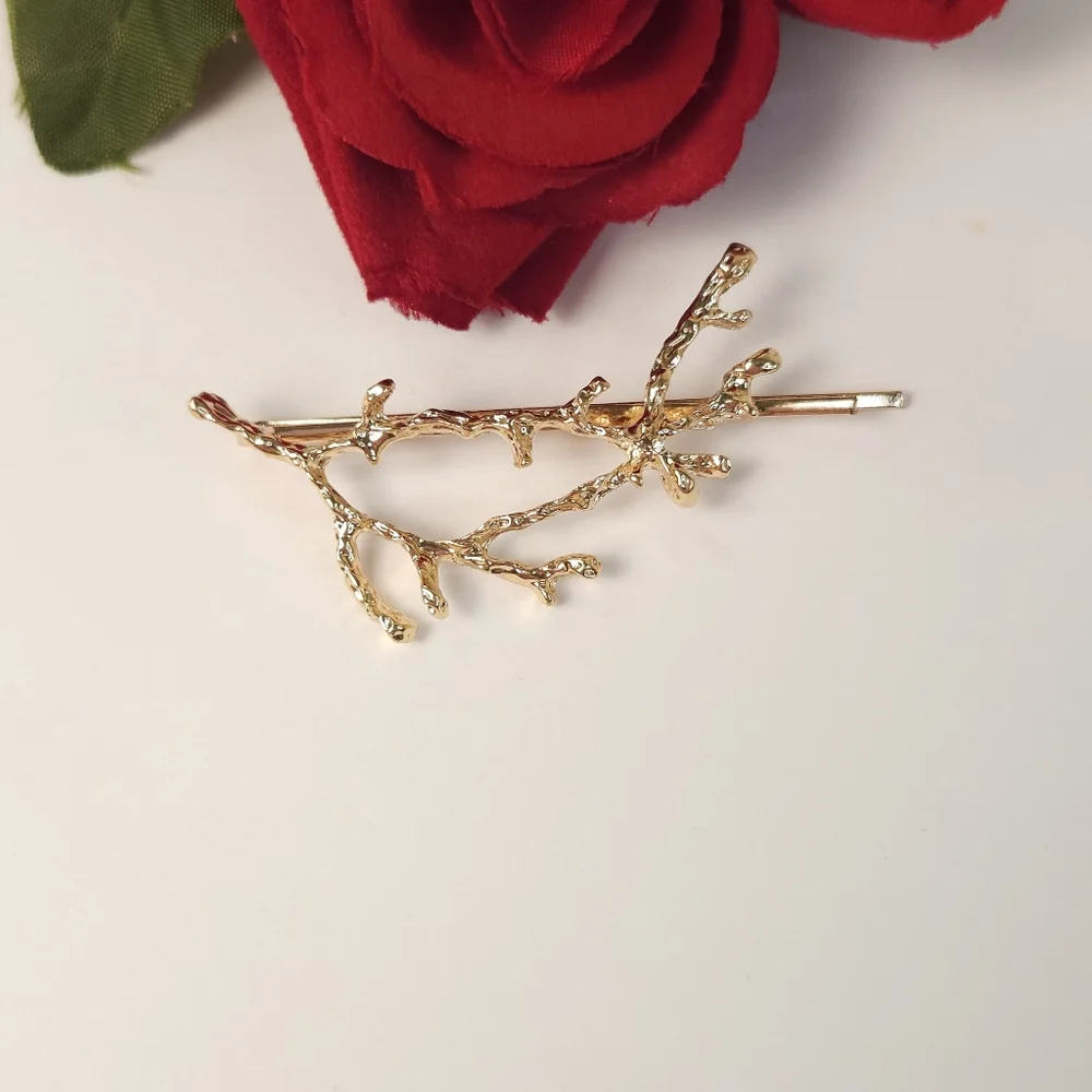 Gold Plated Twig Branches Hair Pin Boho Style Bobbie Pin